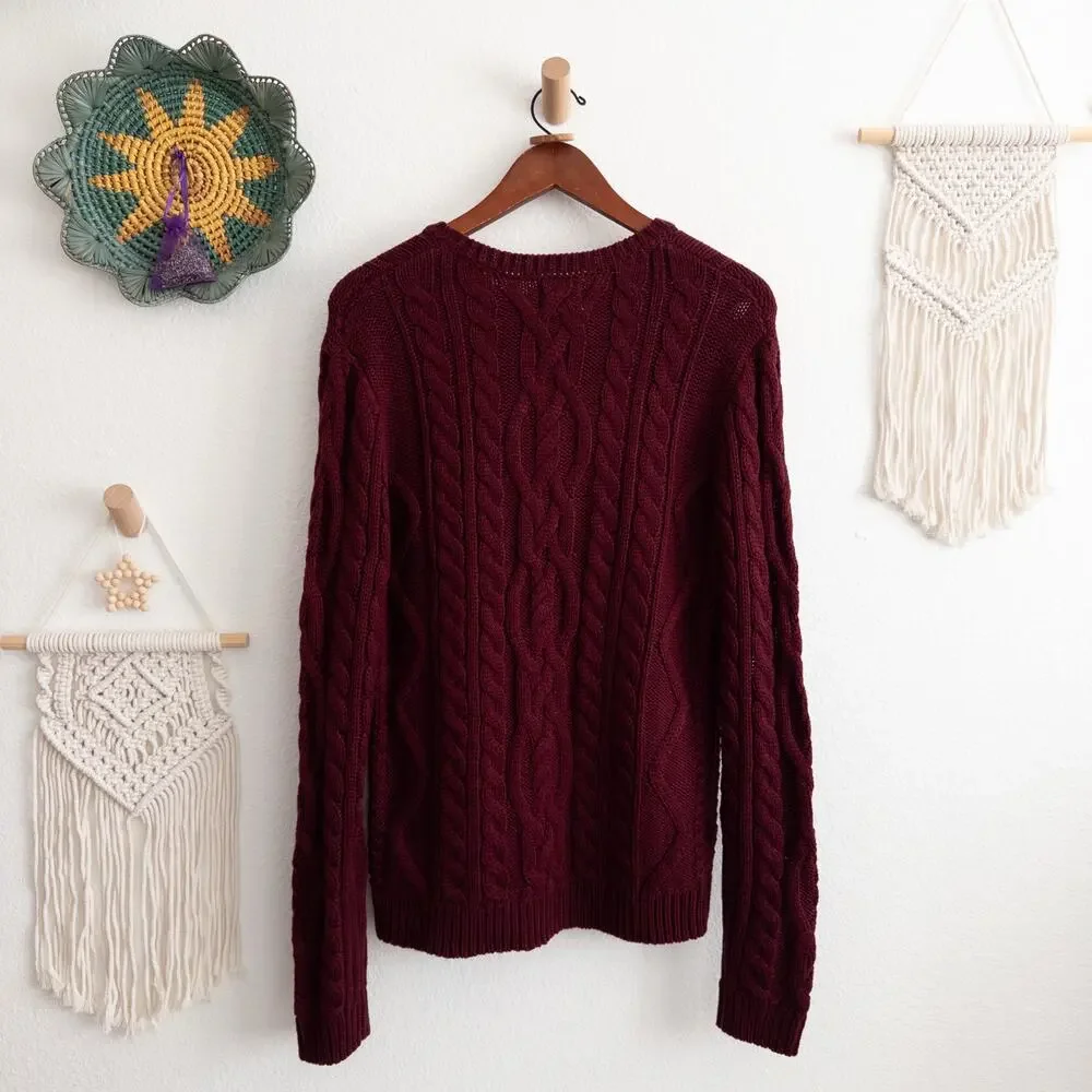 Burgundy Cable Knit Sweater ASOS Design Size Small - Picture 4 of 7